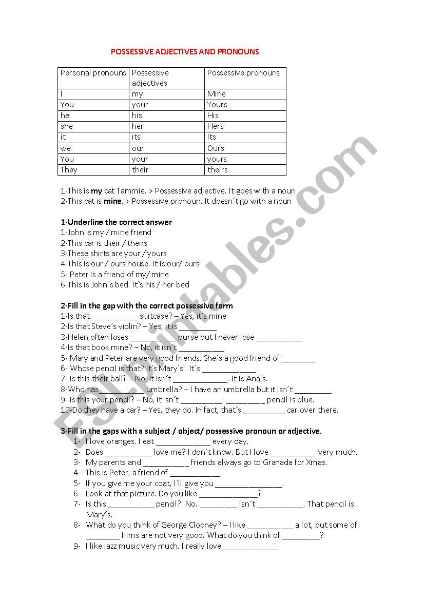 POSSESSIVE ADJECTIVES AND PRONOUS