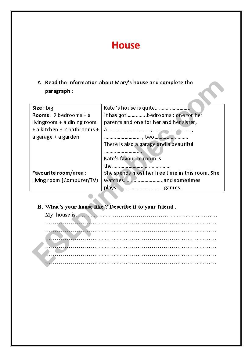 house worksheet