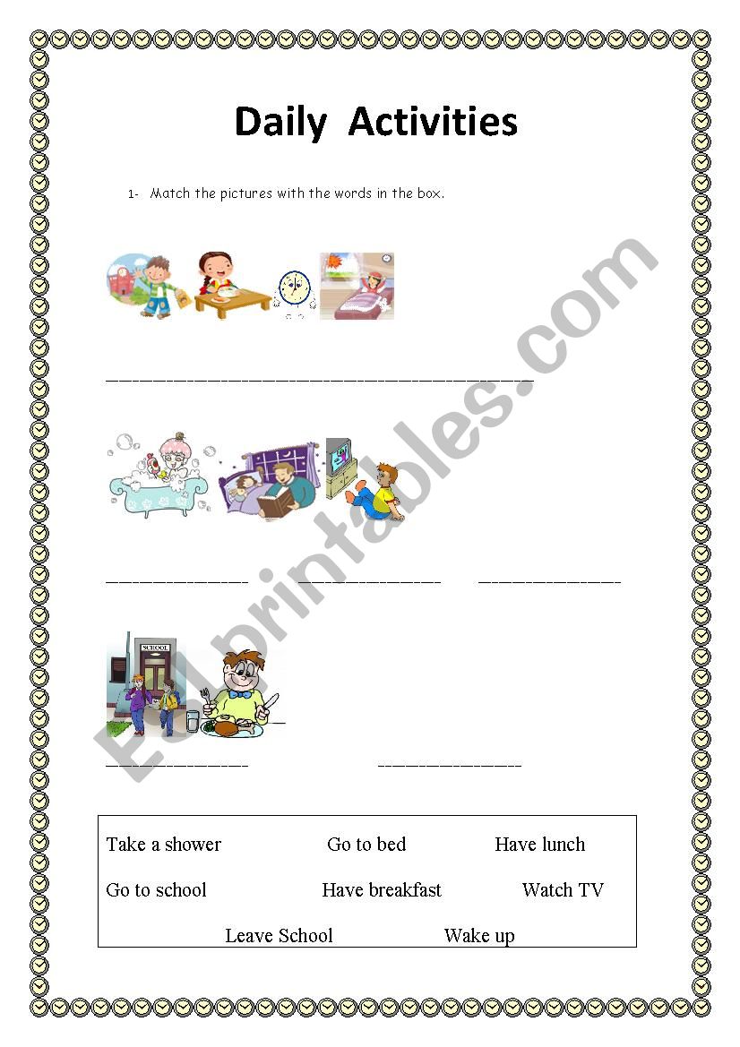 DAILY ACTIVITIES worksheet