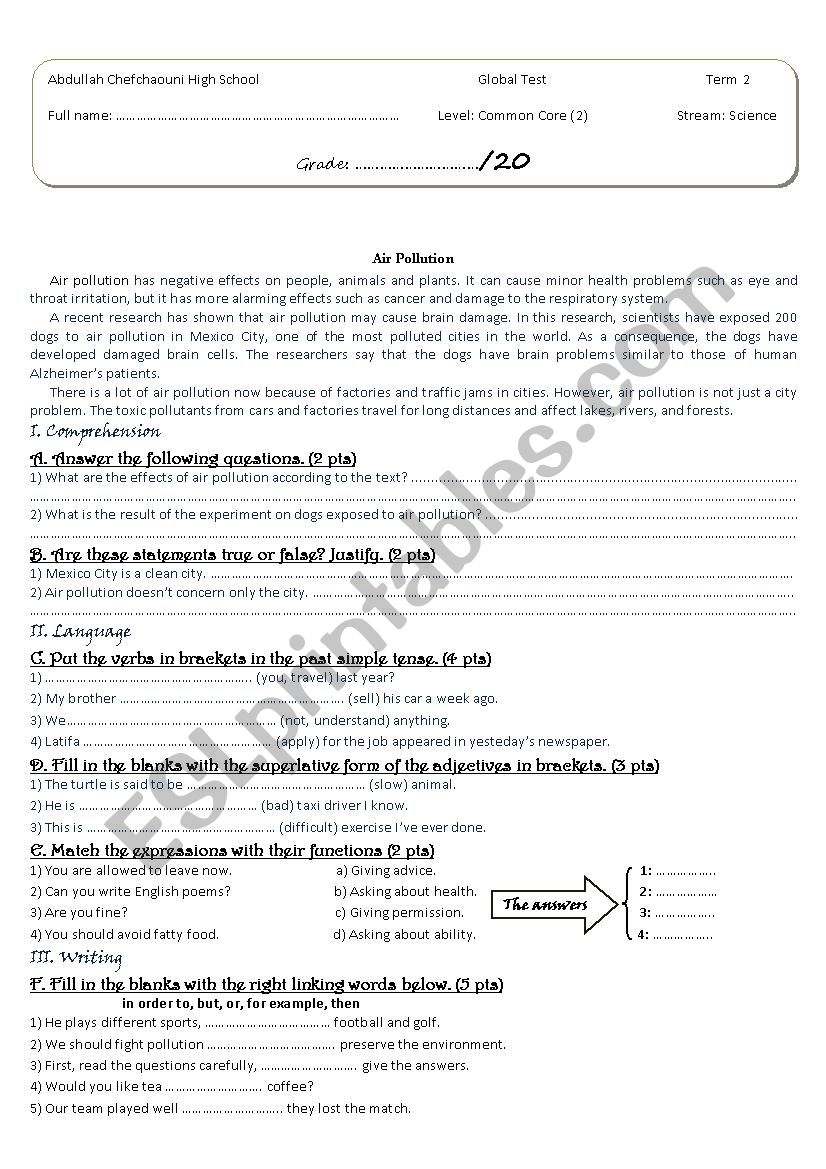 Global Test (2) worksheet