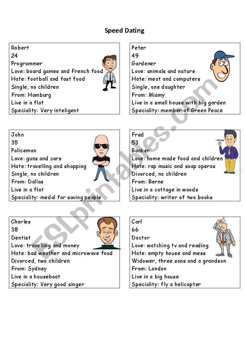 Speed Dating worksheet