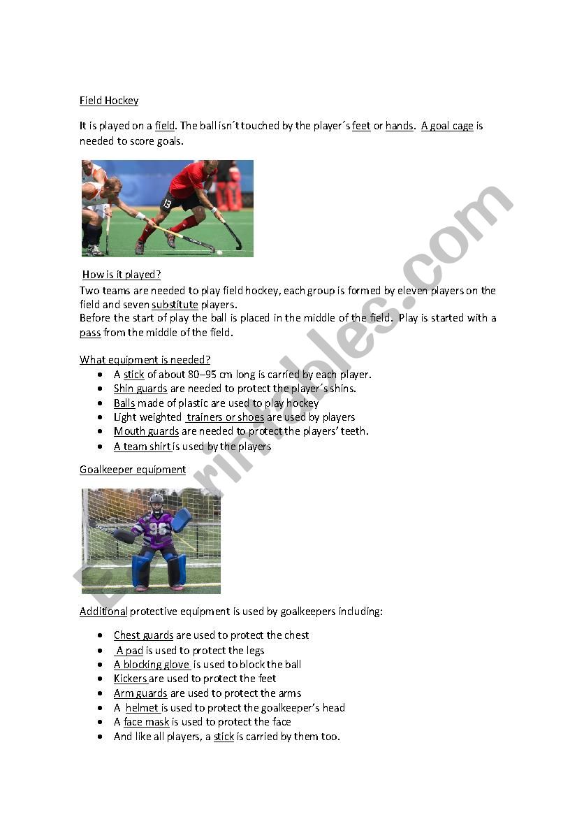field hockey worksheet