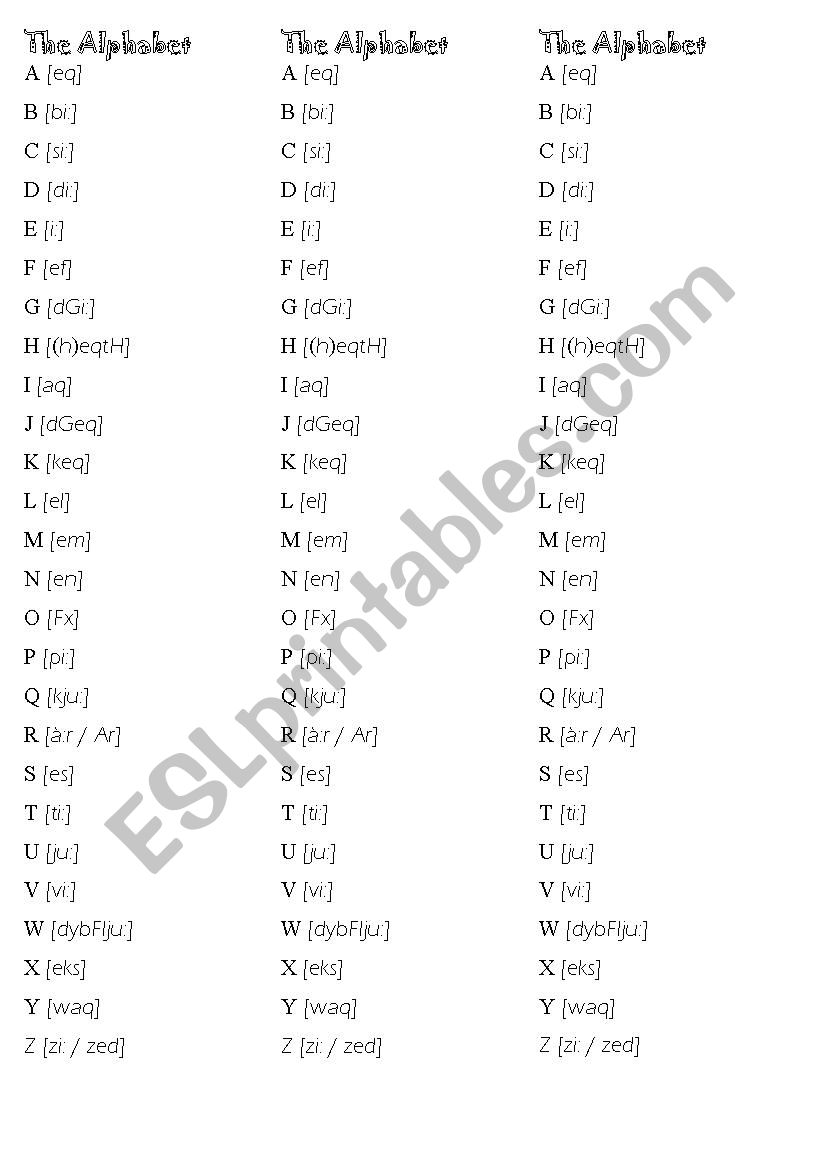 The Alphabet - with phonetics (IPA) - ESL worksheet by MsRicard
