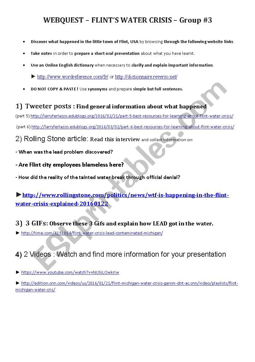 Flint Water crisis WEBQUEST (part 3)