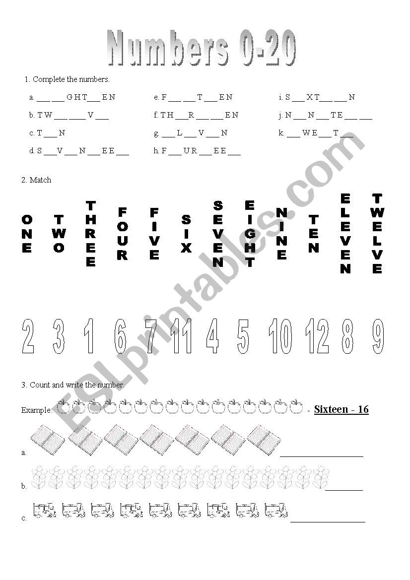 Numbers 0-20 worksheet