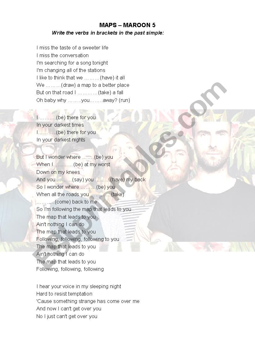 Maps by Maroon 5 worksheet