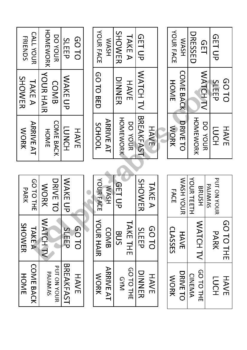 Bingo Daily Routine worksheet