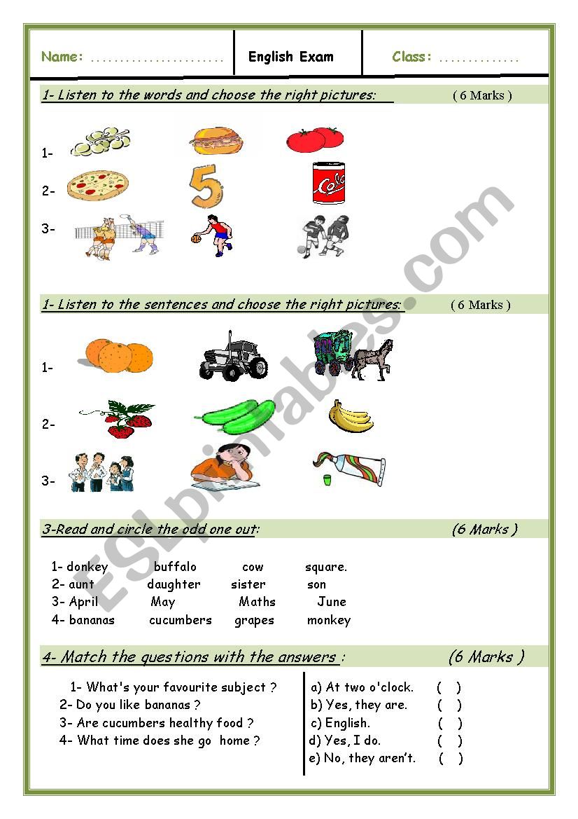 grade 5 test worksheet