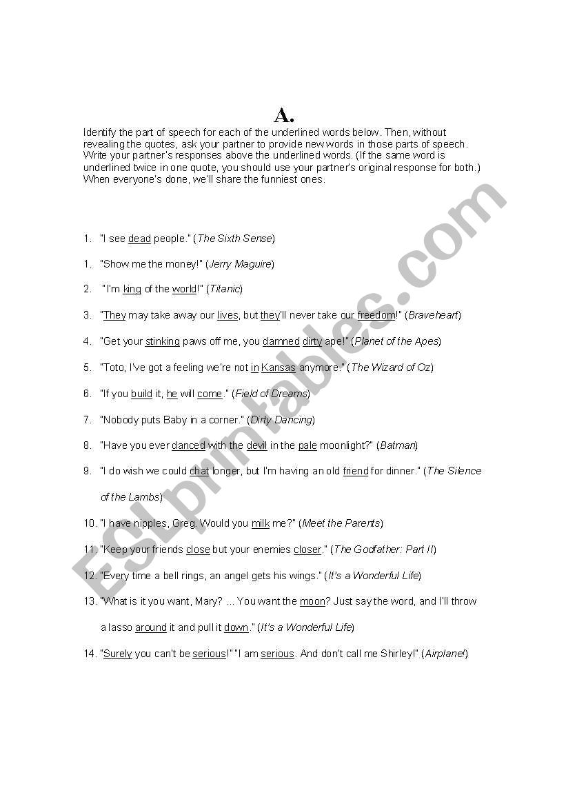 Parts of Speech-Movie Mad Libs activity