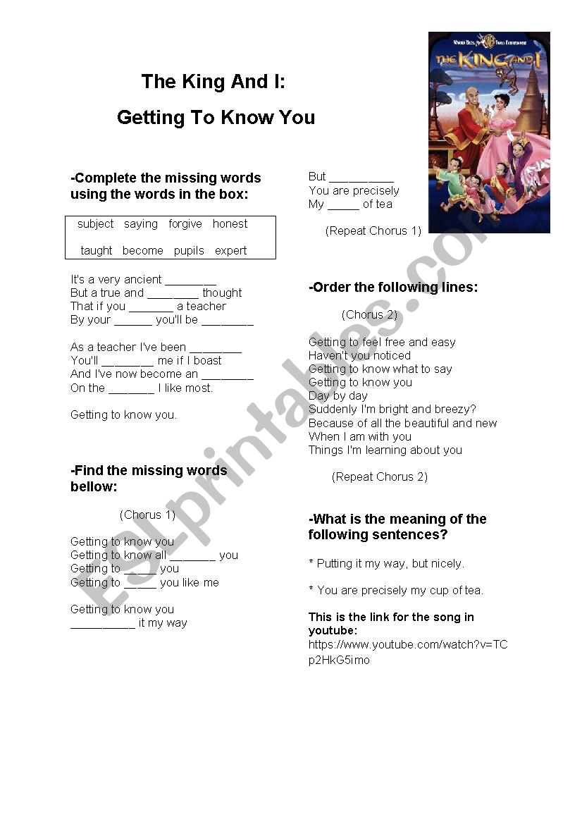 practice listening with songs worksheet