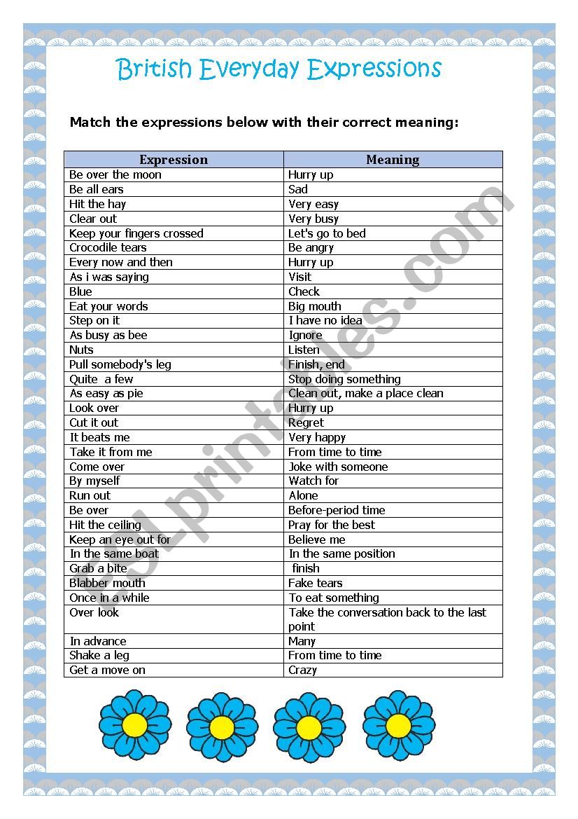 British Everyday Expressions worksheet