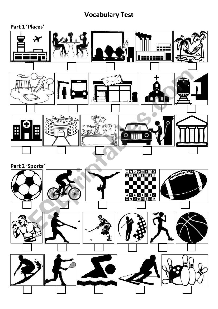 Listening Vocabulary Test (worksheet): Places and Sports
