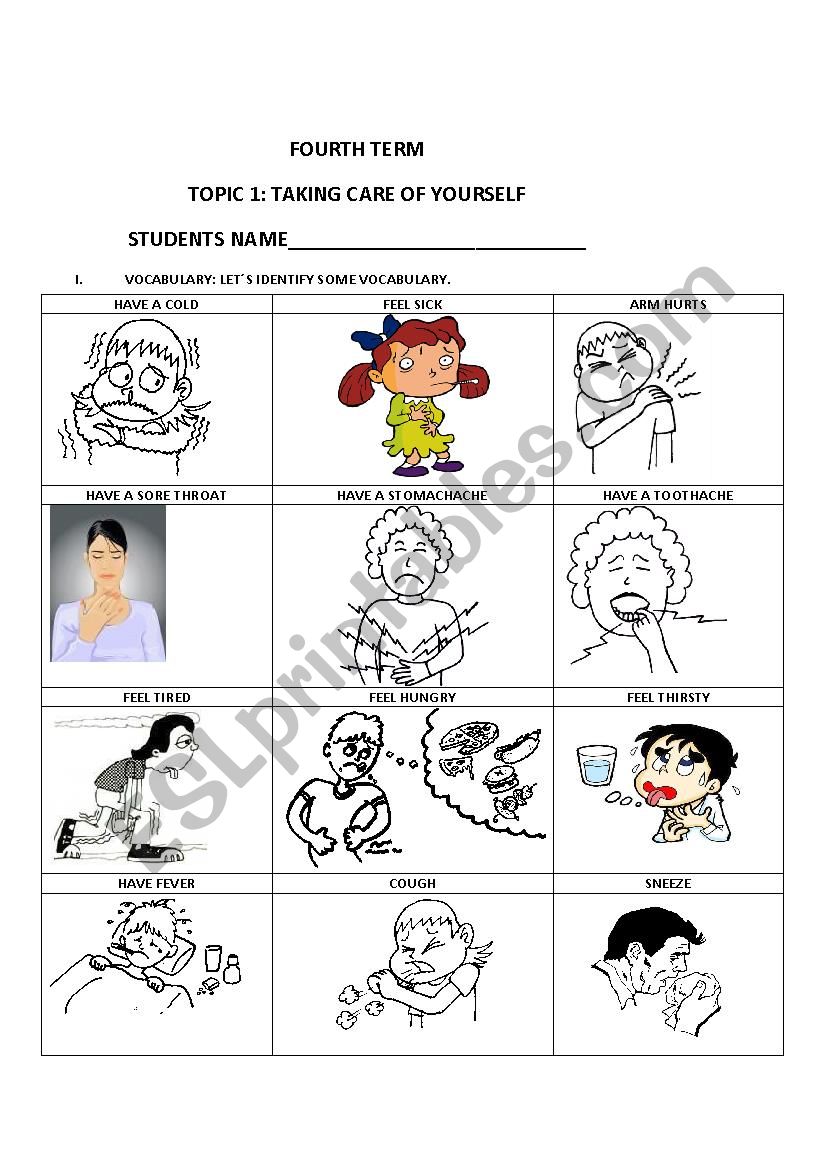 illness vocabulary worksheet