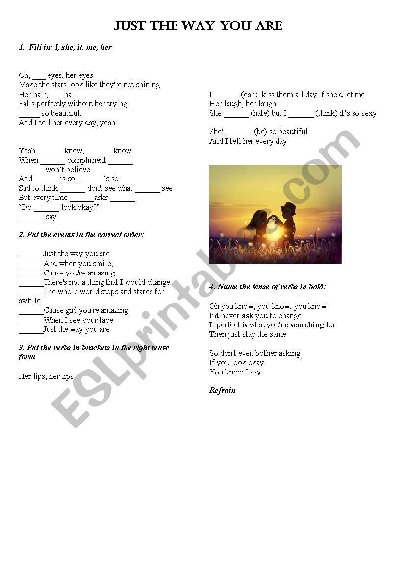 Just the way you are worksheet