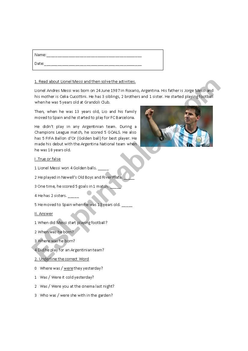 Practical work - Simple past worksheet