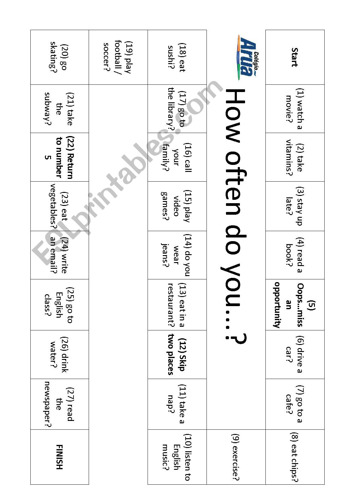 Board Game How Often English Esl Worksheets For