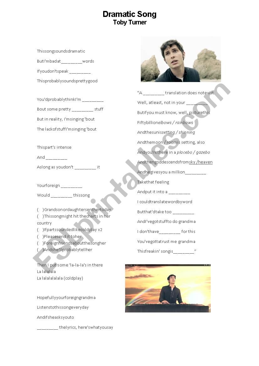 Dramatic Song Toby Turner worksheet