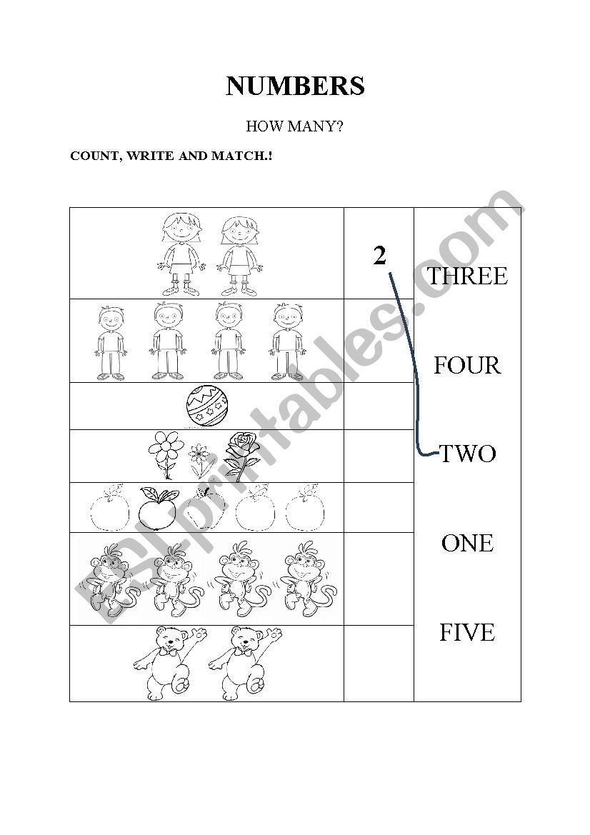 NUMBERS TO 5 worksheet