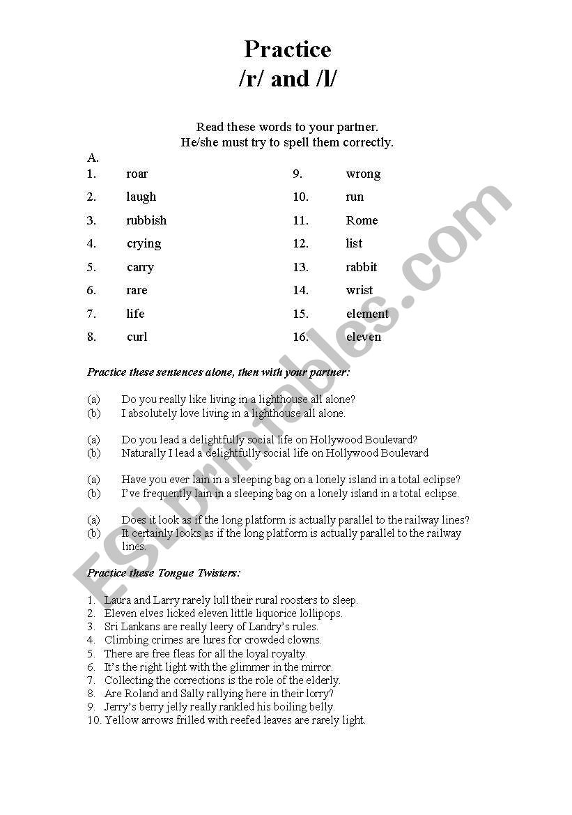 Pronunciation practice /r/ and /l/