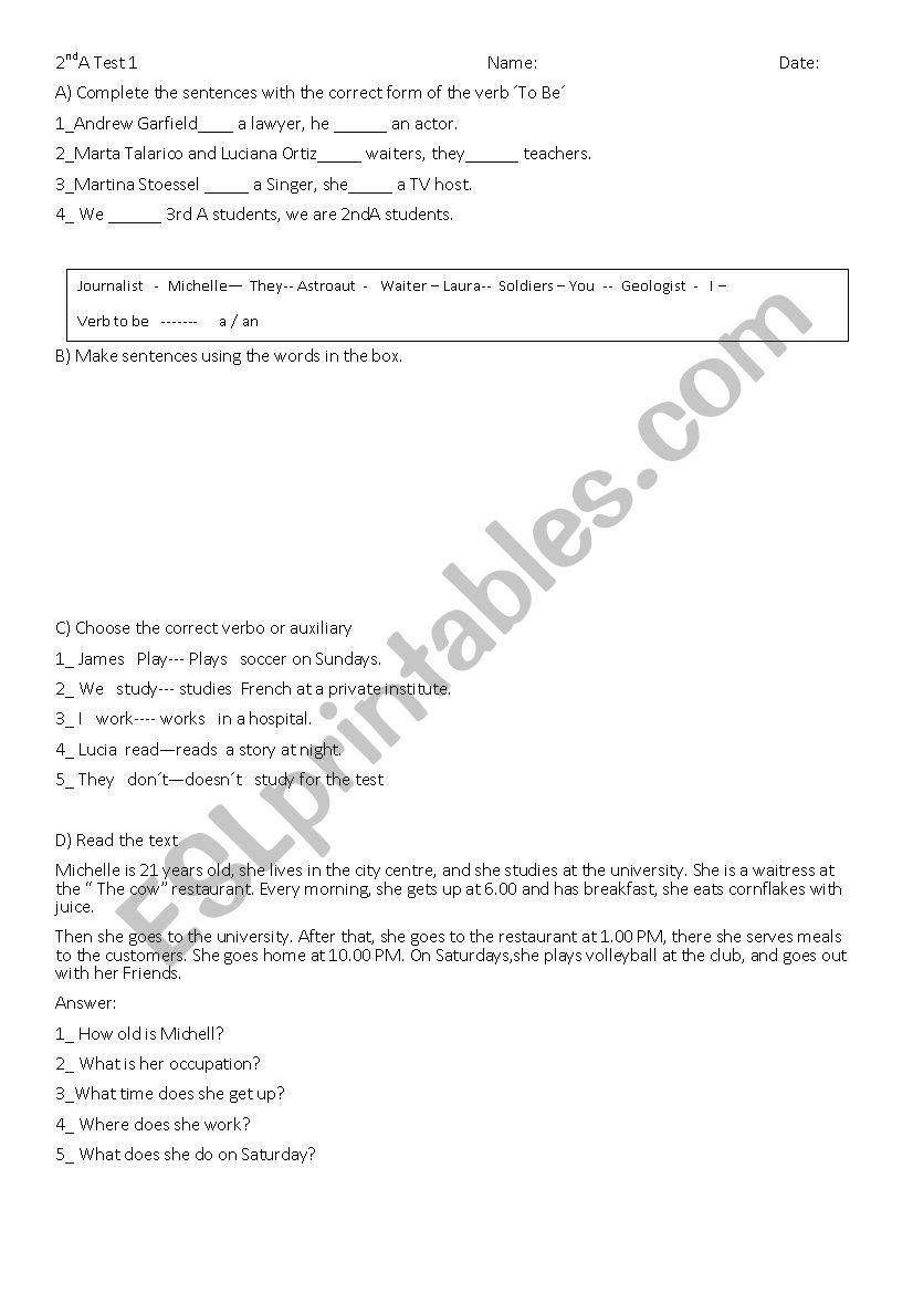 Diagnostic Test worksheet