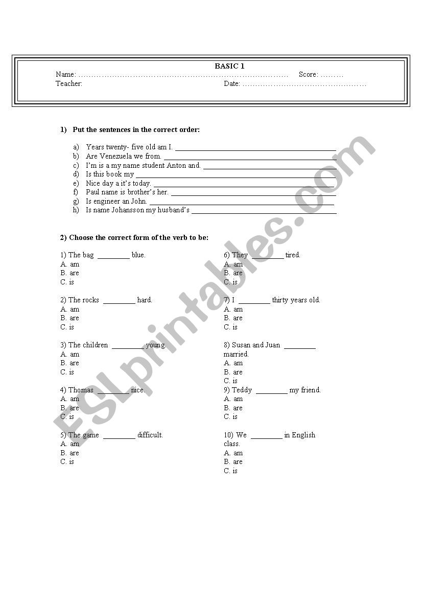 Test for elementary students worksheet