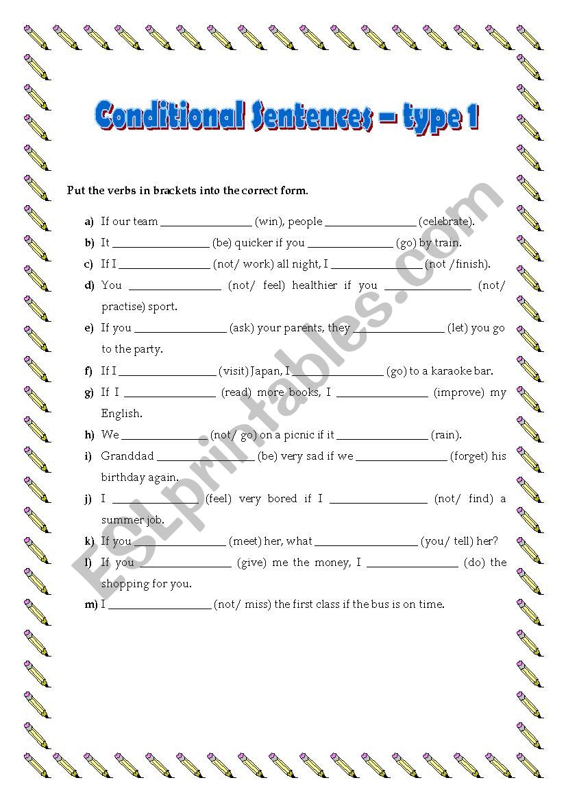 Conditional sentences, type 1 worksheet