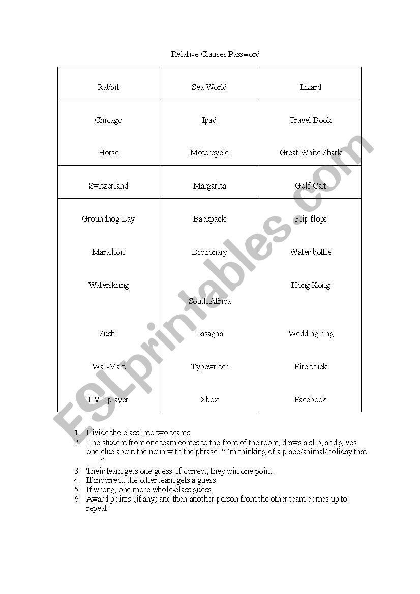 Three Group Activities for Relative (Adjective) Clauses