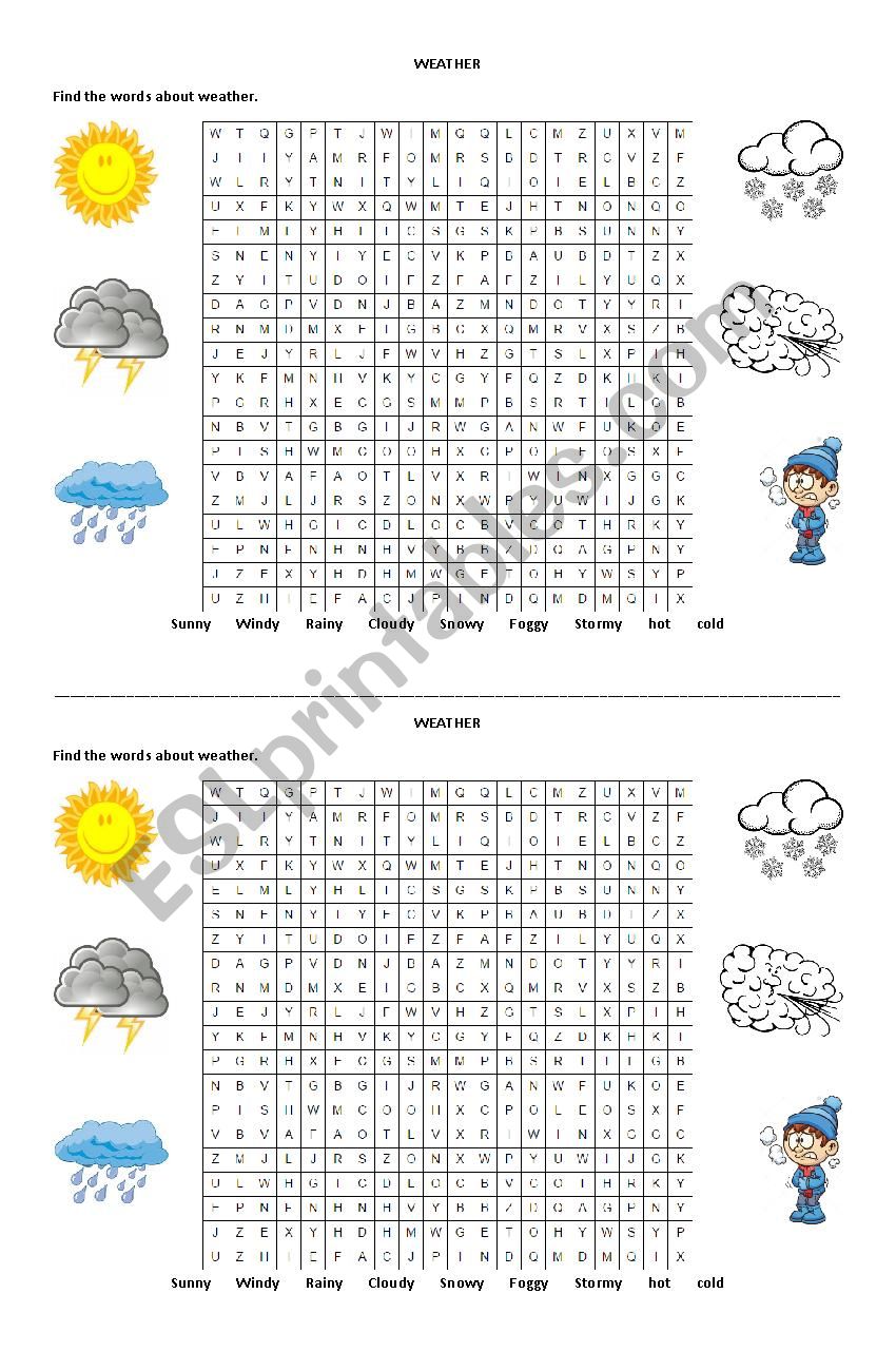 Weather Word Search worksheet