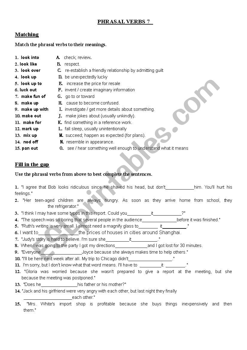 Phrasal Verbs (7/10) worksheet