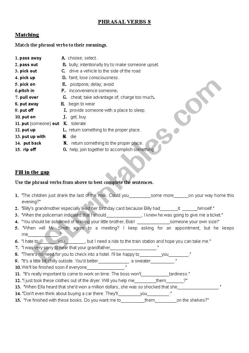 Phrasal Verbs (8/10) worksheet