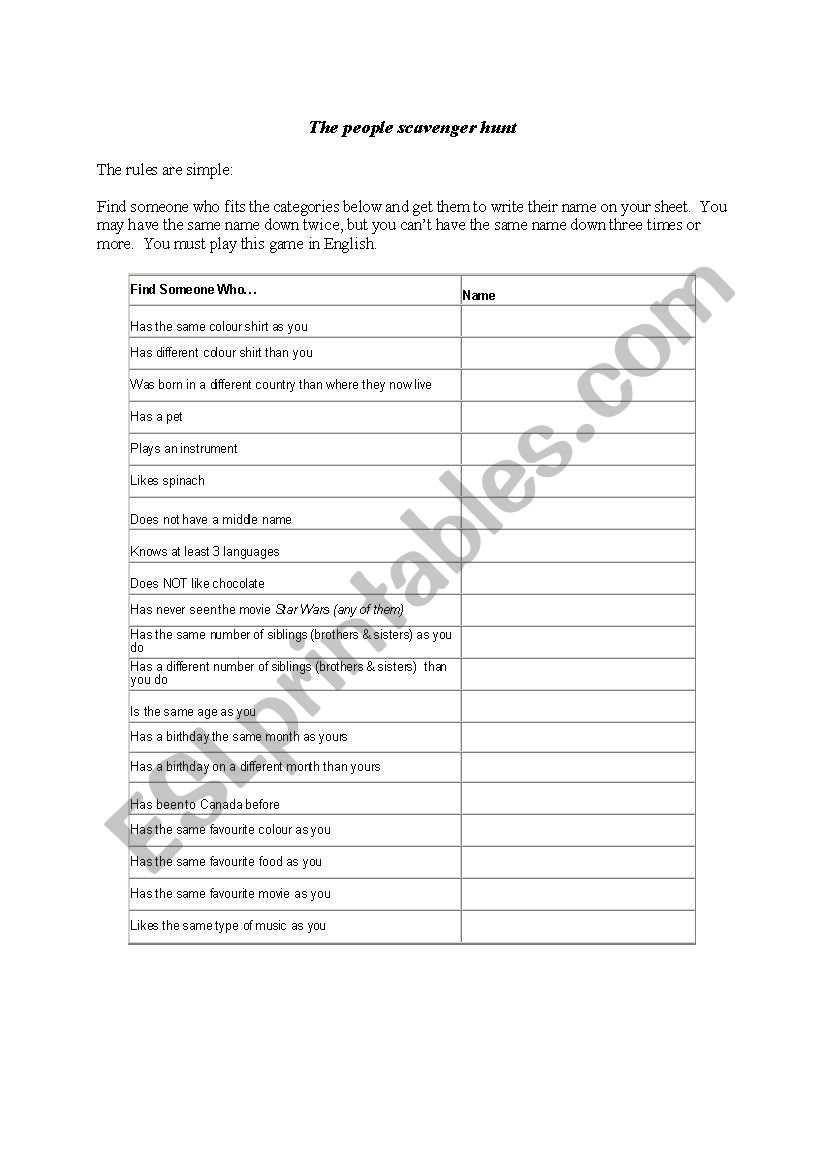 Fun vocabulary icebreaker! worksheet