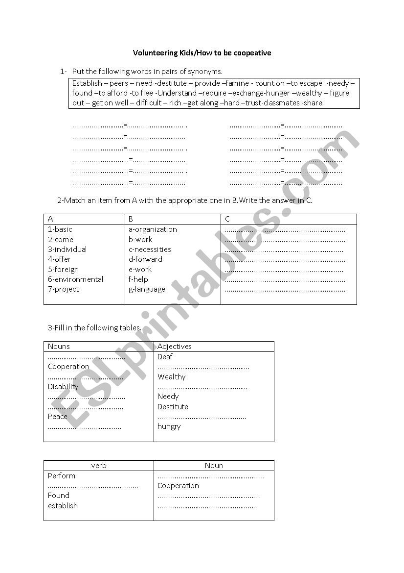 volunteering kids worksheet