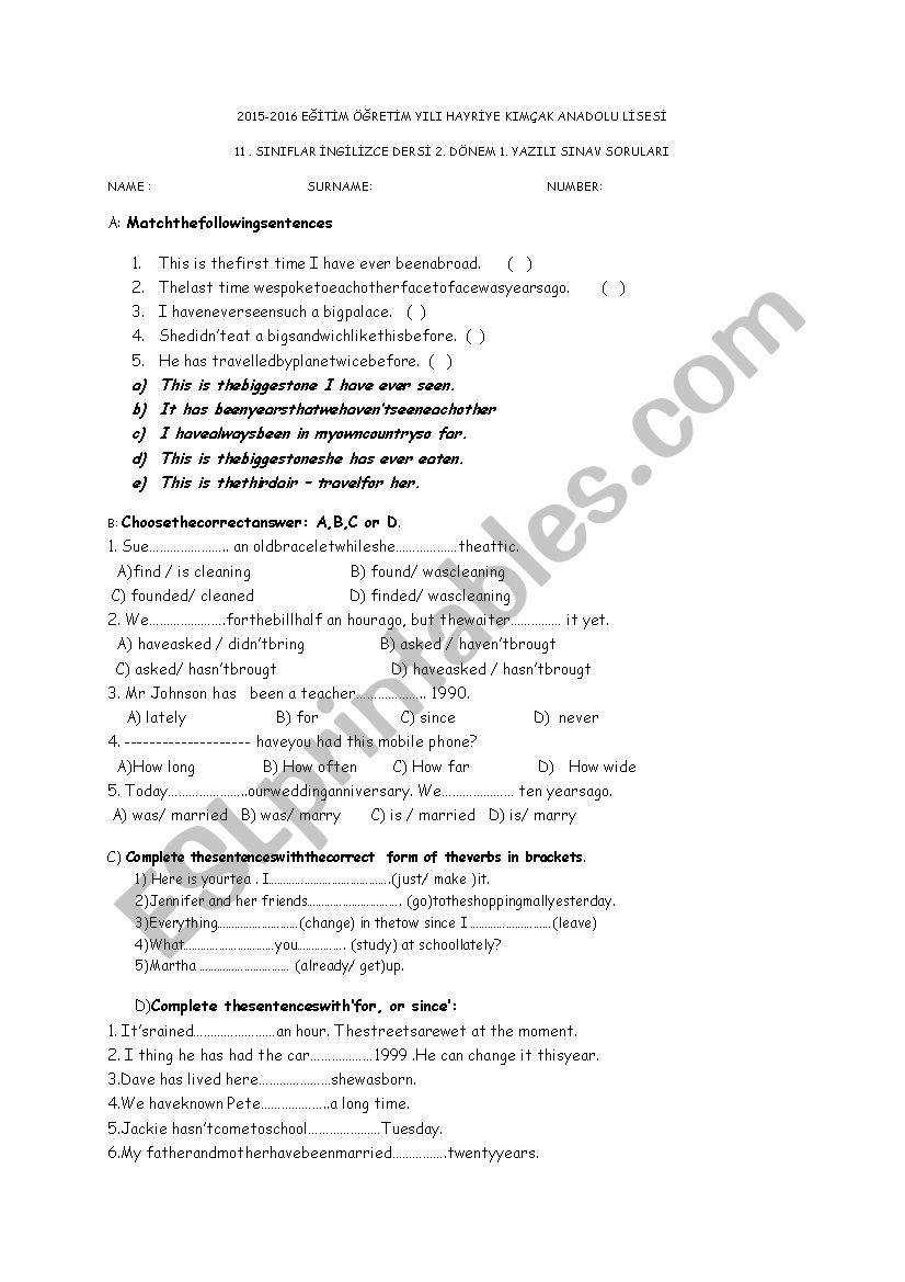english exam for 11th grades in hayriye kmak lisesi