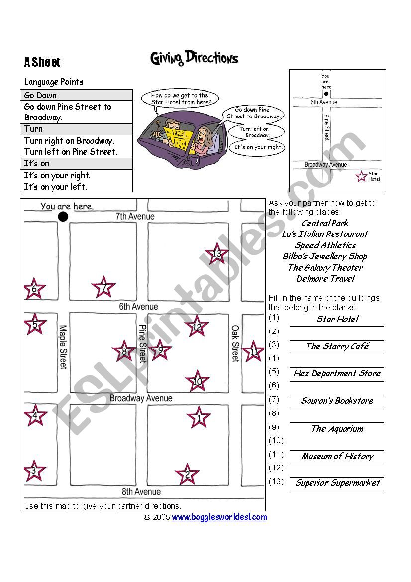 give directions worksheet