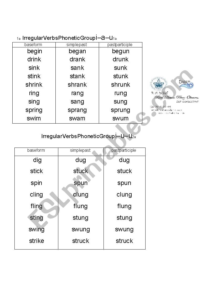 IRREGULAR VERBS worksheet