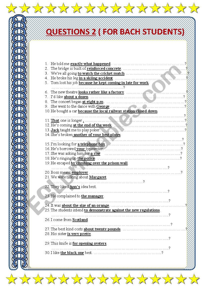 QUESTIONS 2. FOR BAC STUDENTS worksheet