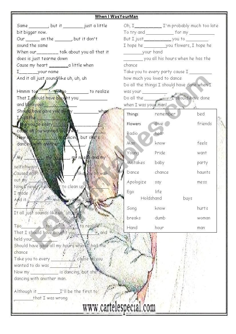 WHEN I was your man worksheet