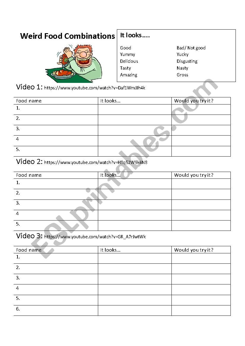 Weird food combinations worksheet