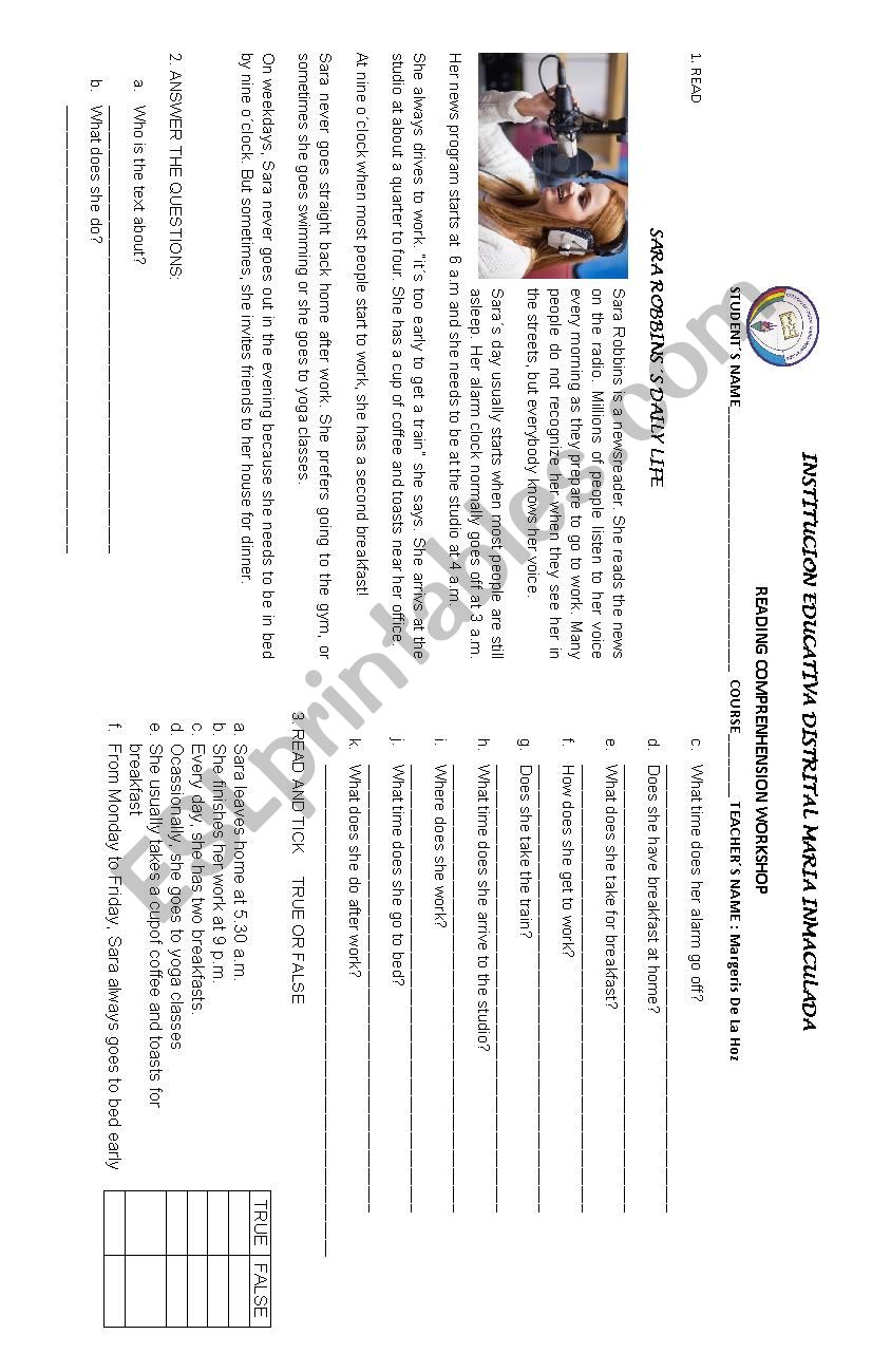 saraÂ´s routine worksheet