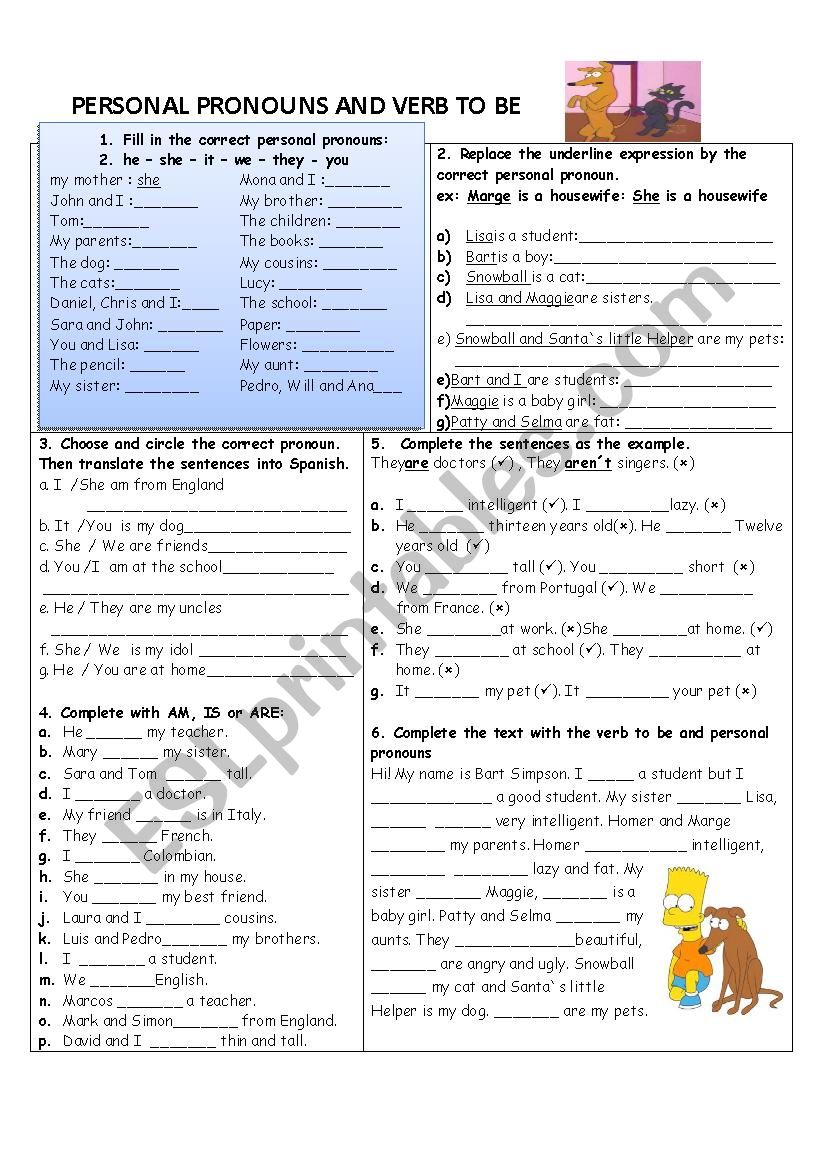 Personal pronouns and verb to be