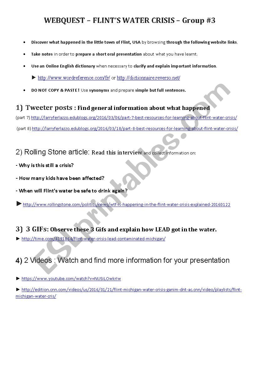 Flint Water crisis WEBQUEST (part 4) 