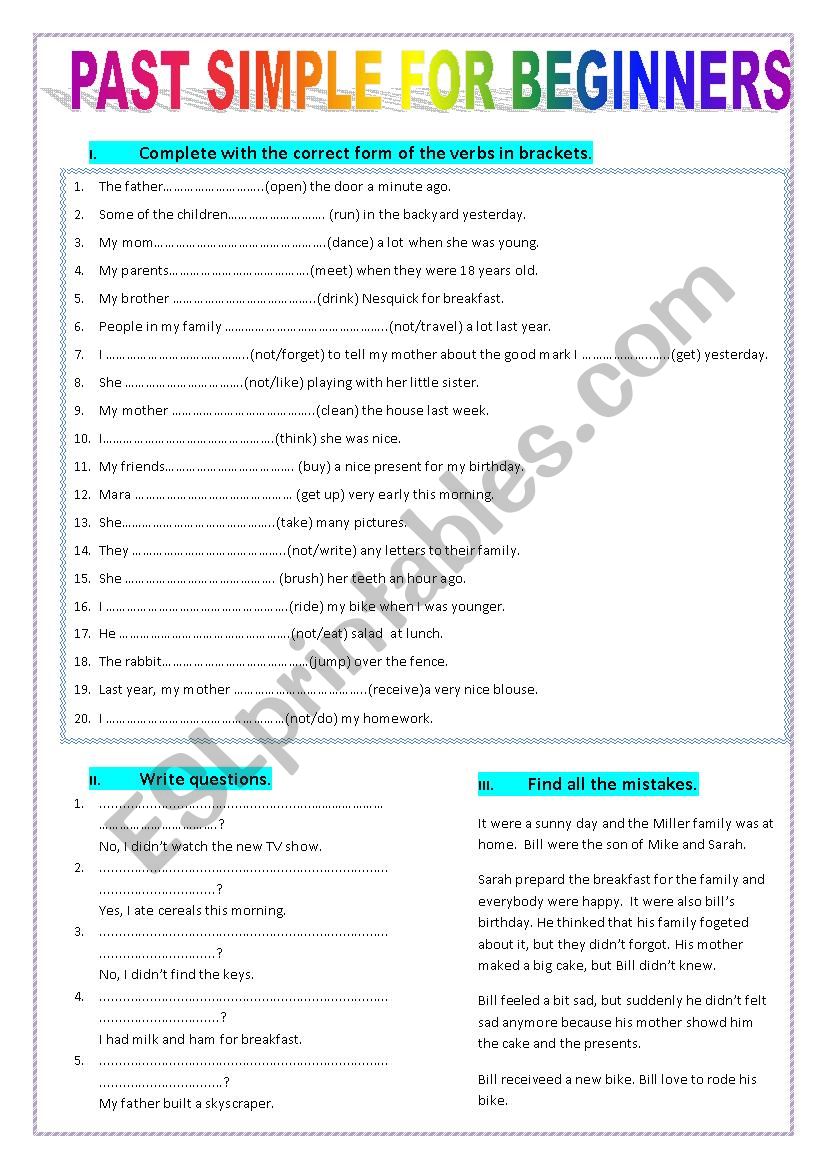 Past simple for BEGINNERS worksheet