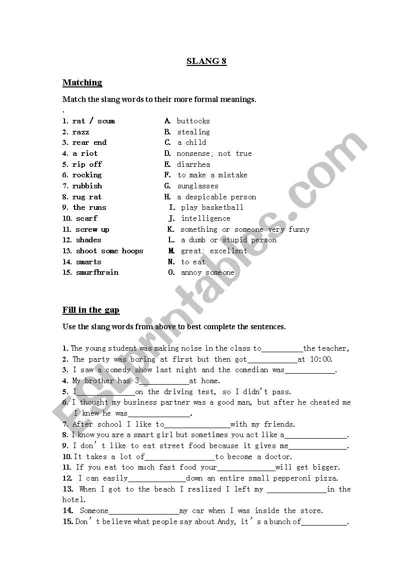 Slang Words (8/10) worksheet