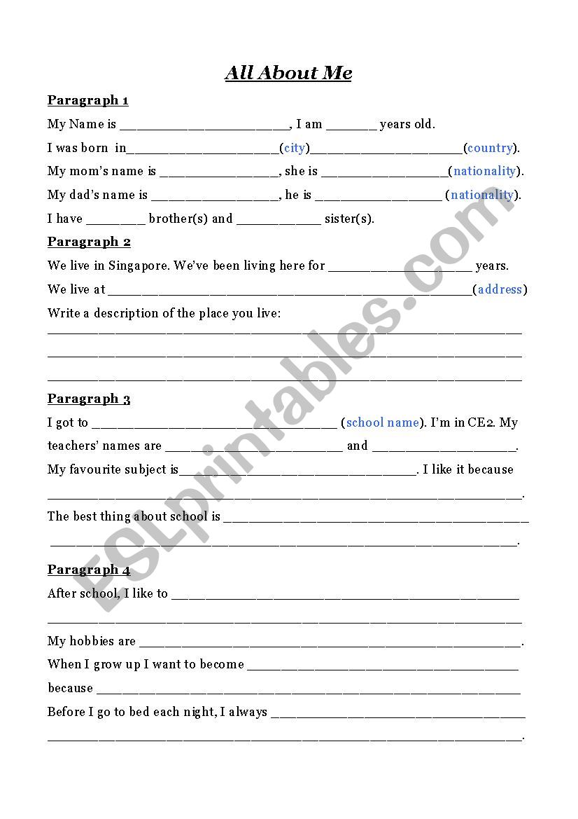 ALL ABOUT ME - AUTOBIOGRAPHY worksheet