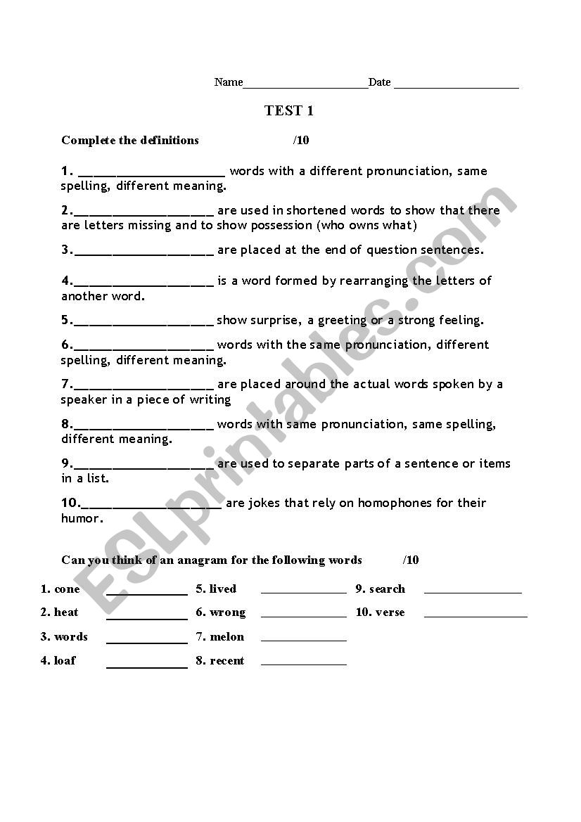 homophone test worksheet