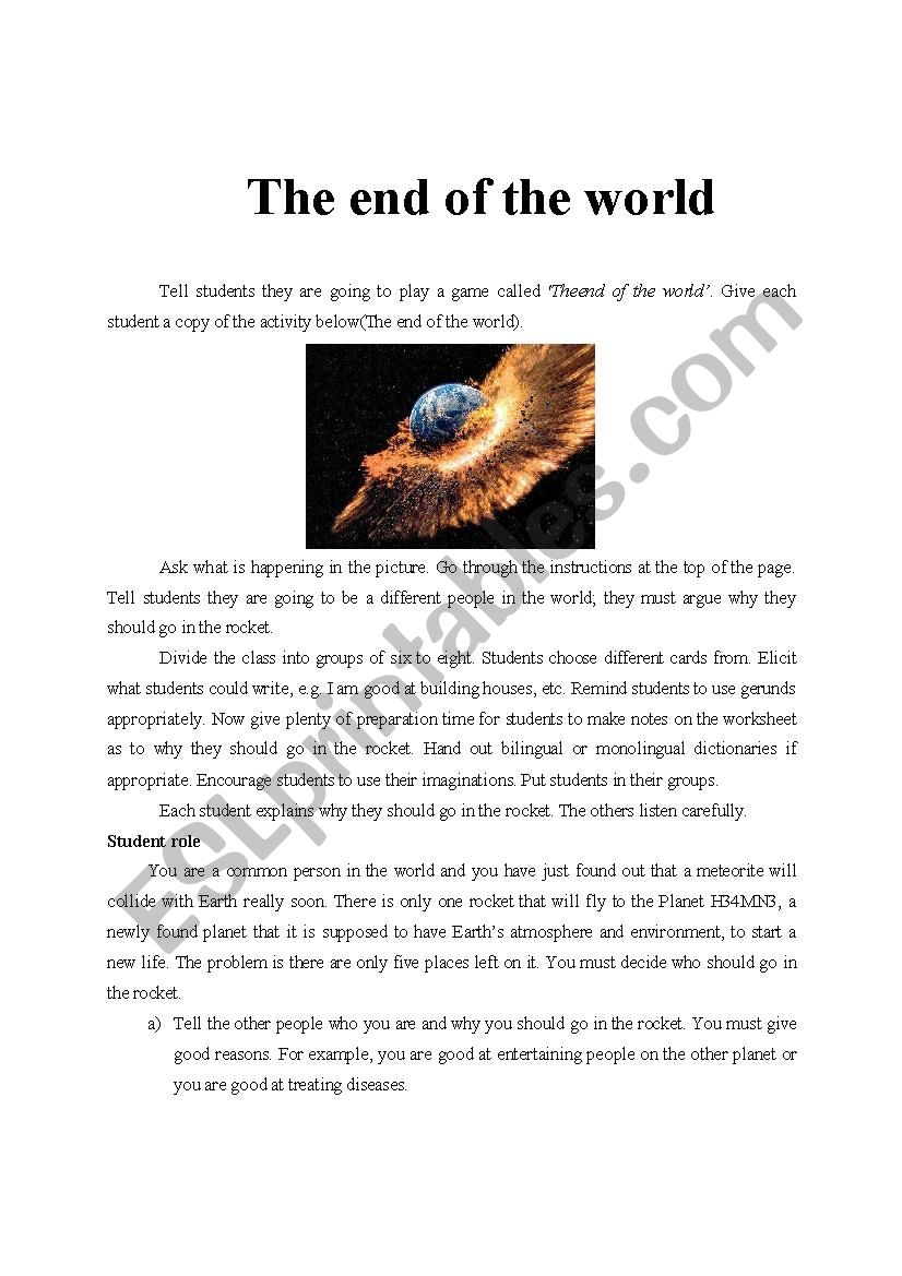 The end of the world worksheet