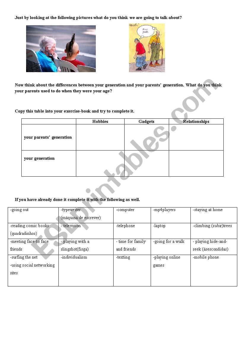 Generation Gap worksheet