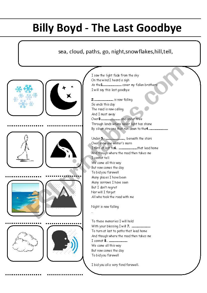 Billy Boyd - The Last Goodbye worksheet