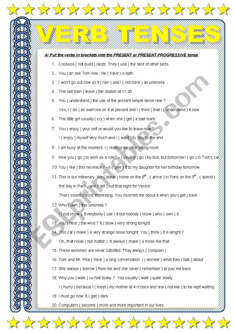 VERB TENSES worksheet