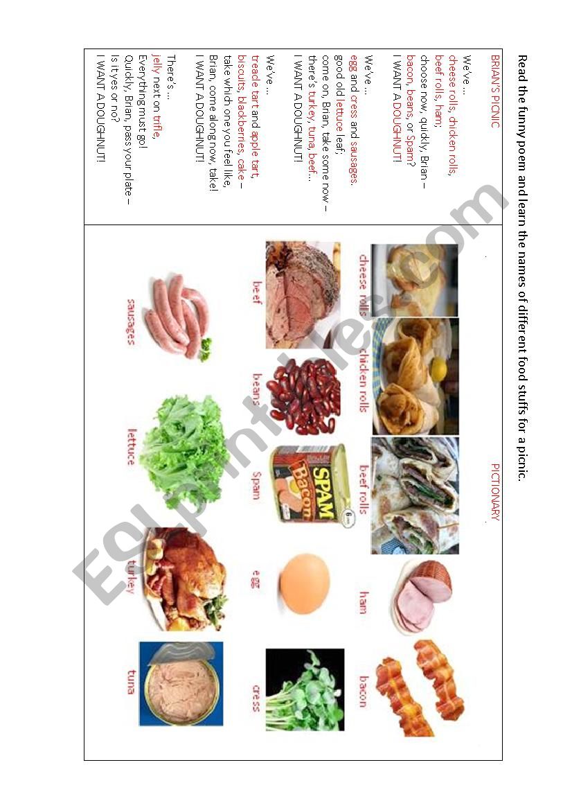  POEM BrianÂ´s Picnic worksheet